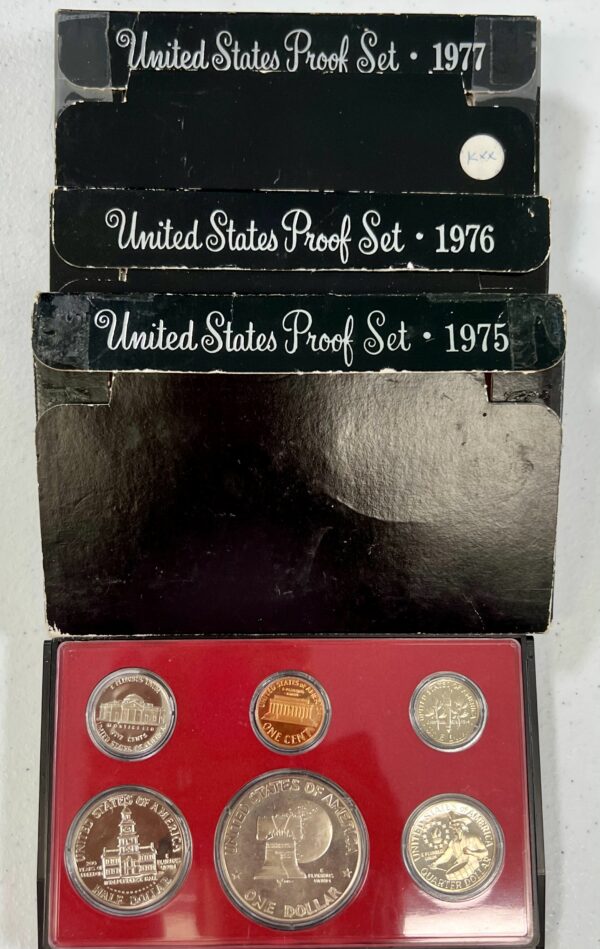 1975-S, 1976-S, and 1977-S US Mint Proof Sets